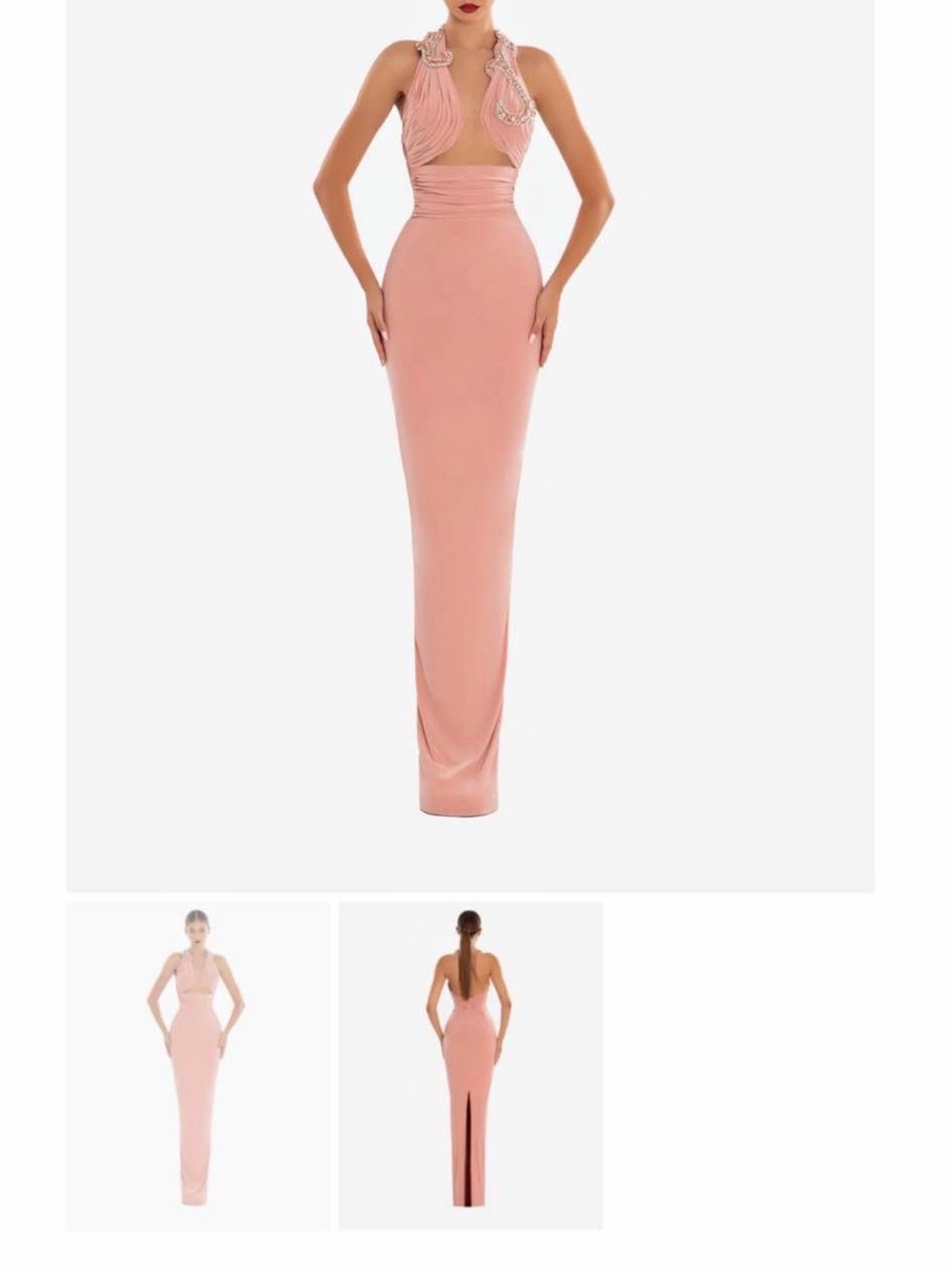 Blush Pink Halter Maxi Evening Dress